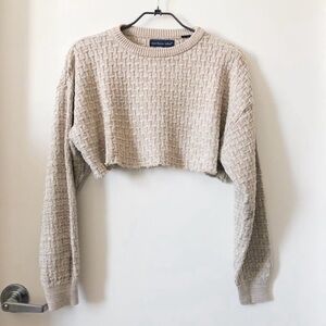 Textured Cropped Sweater in Light Beige